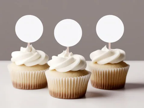 Printed toothpick flags used for cupcakes and food branding at event and party setup