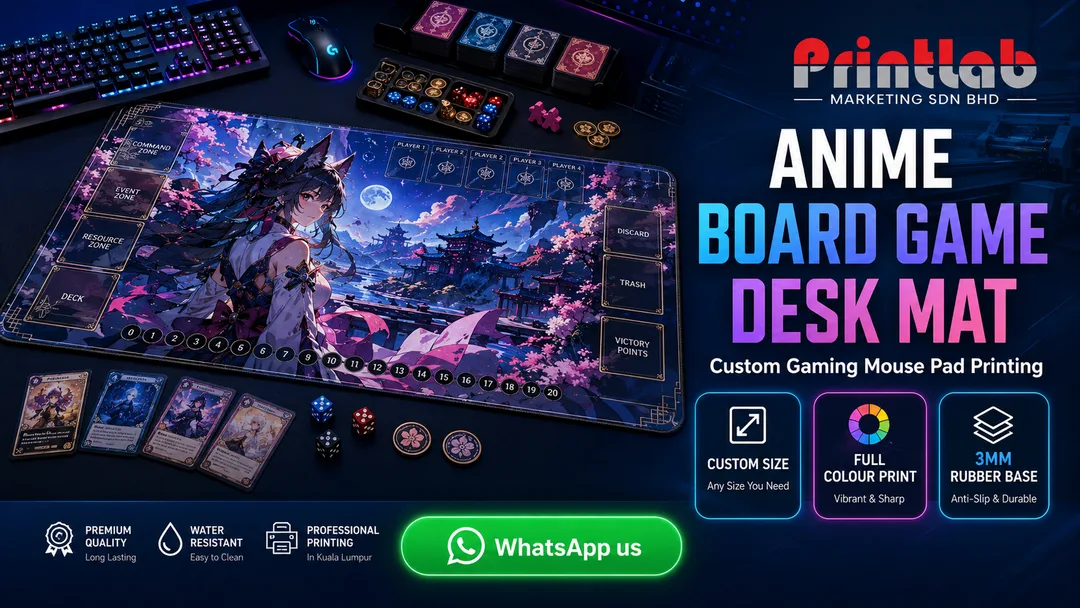 Custom anime style board game playmat and gaming desk mat printing by Printlab KL printing factory in Bandar Sri Damansara Kuala Lumpur