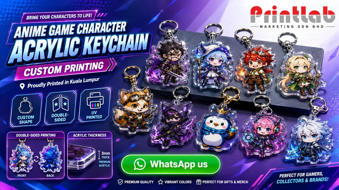 Custom anime game character acrylic keychain printing with double sided UV print by Printlab KL in Bandar Sri Damansara Kuala Lumpur
