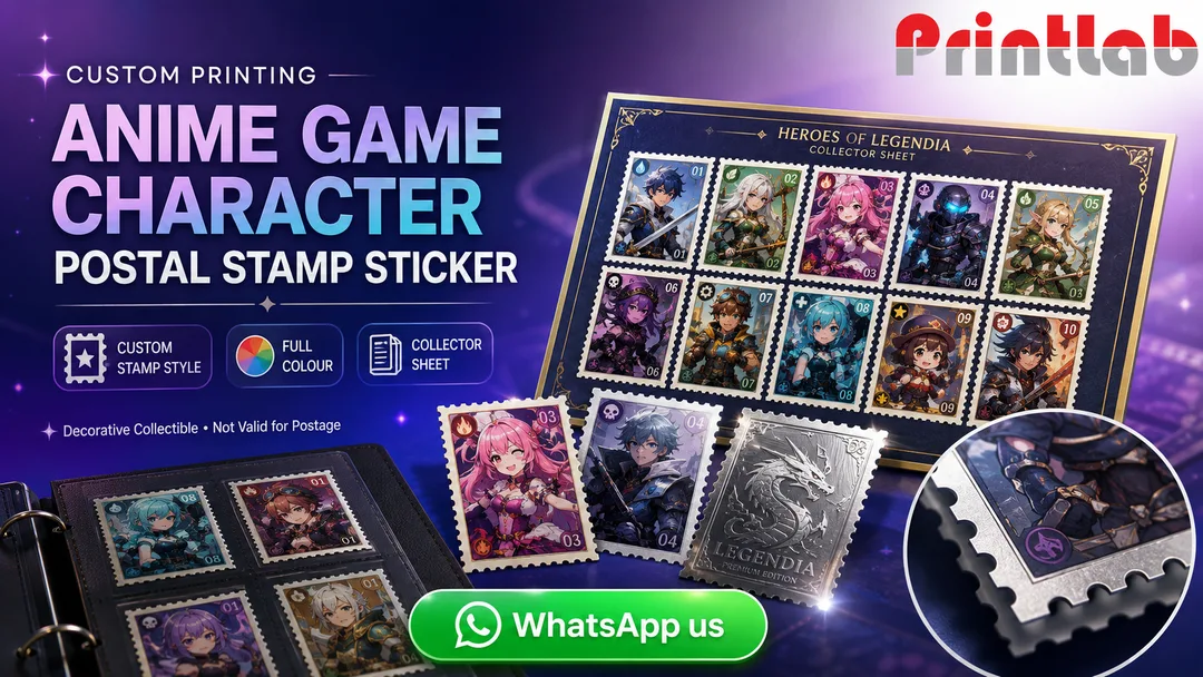 Custom anime game character postal stamp style sticker printing with perforated stamp design by Printlab KL Bandar Sri Damansara Kuala Lumpur