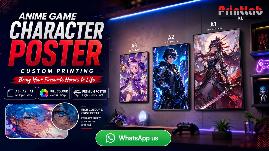 Custom anime game character poster printing in A3 A2 and A1 sizes by Printlab KL printing factory Bandar Sri Damansara Kuala Lumpur