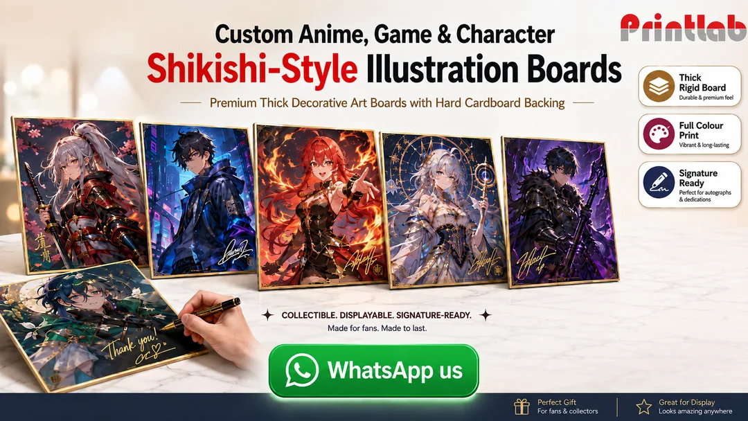 Custom anime game character shikishi style thick illustration board with rigid cardboard backing printed by Printlab KL Malaysia