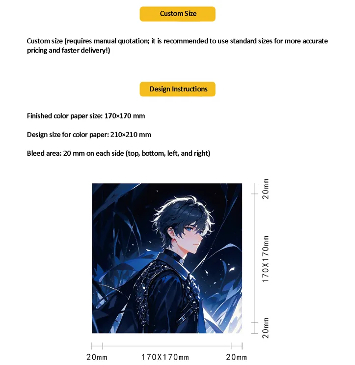 Borderless anime photo cards with matte or gloss lamination finish
