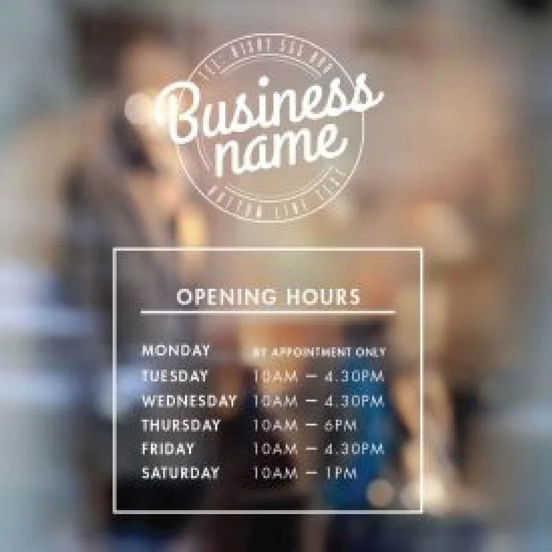 Print Business Hour Sticker With Transparent Or White Based Sticker Material