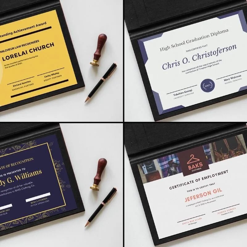 Print Certificate Gold Hot Stamping Red Seal Full Colour Award and Recognition Certificate Printing