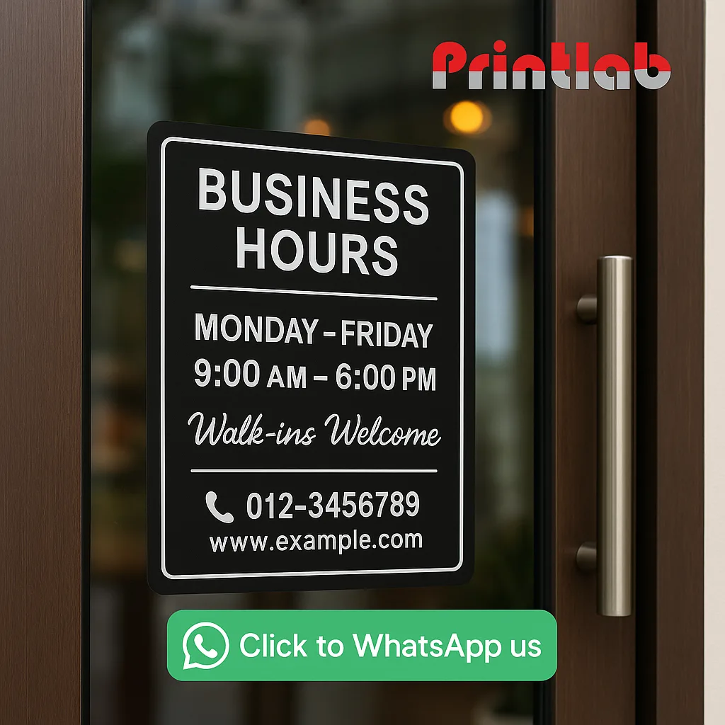 Custom Business Hour Sticker Printing in Malaysia