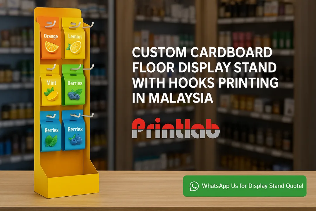Custom Cardboard Floor Display Stand with Hooks Printing in Malaysia