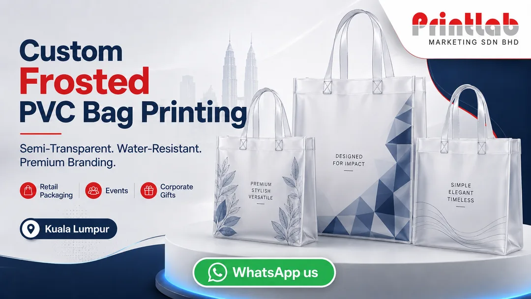 Custom printed frosted PVC bags with company logo by Printlab Kuala Lumpur