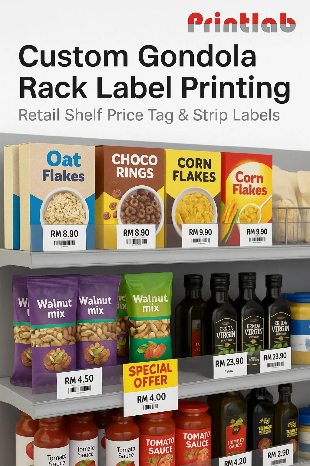 Custom Gondola Rack Label Printing for Retail Shelves