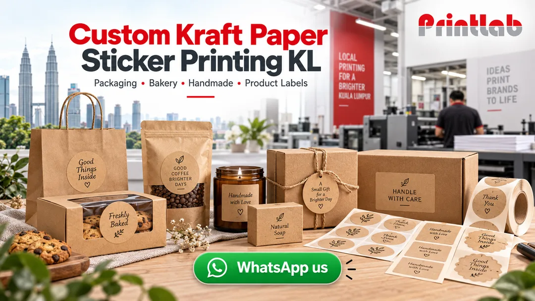 Custom kraft paper sticker printing for natural packaging labels at Printlab Bandar Sri Damansara Kuala Lumpur
