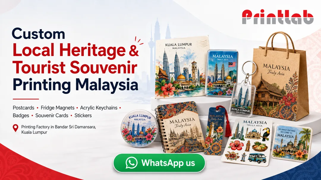Custom Local Heritage and Tourist Souvenir Printing Malaysia by Printlab KL – postcards, fridge magnets, acrylic keychains, badges, notebooks and tourism gifts