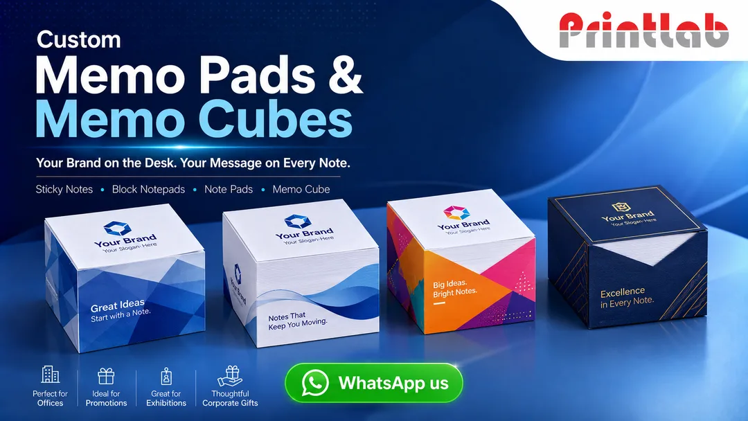 Custom memo pads, sticky notes, block notepads and branded memo cubes printed by Printlab Kuala Lumpur