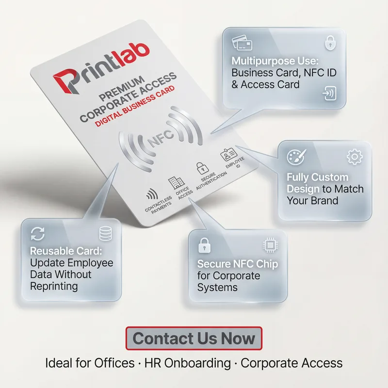 NFC smart business card by Printlab Malaysia, one tap digital business card compatible with iPhone and Android NFC phones.