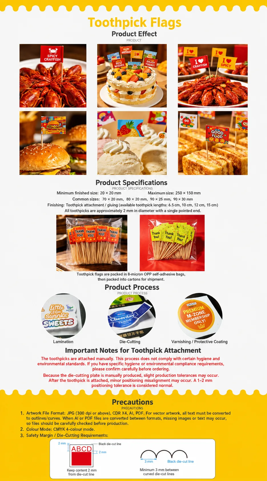 Branded mini food pick flags for burgers desserts buffet catering and events printed in KL