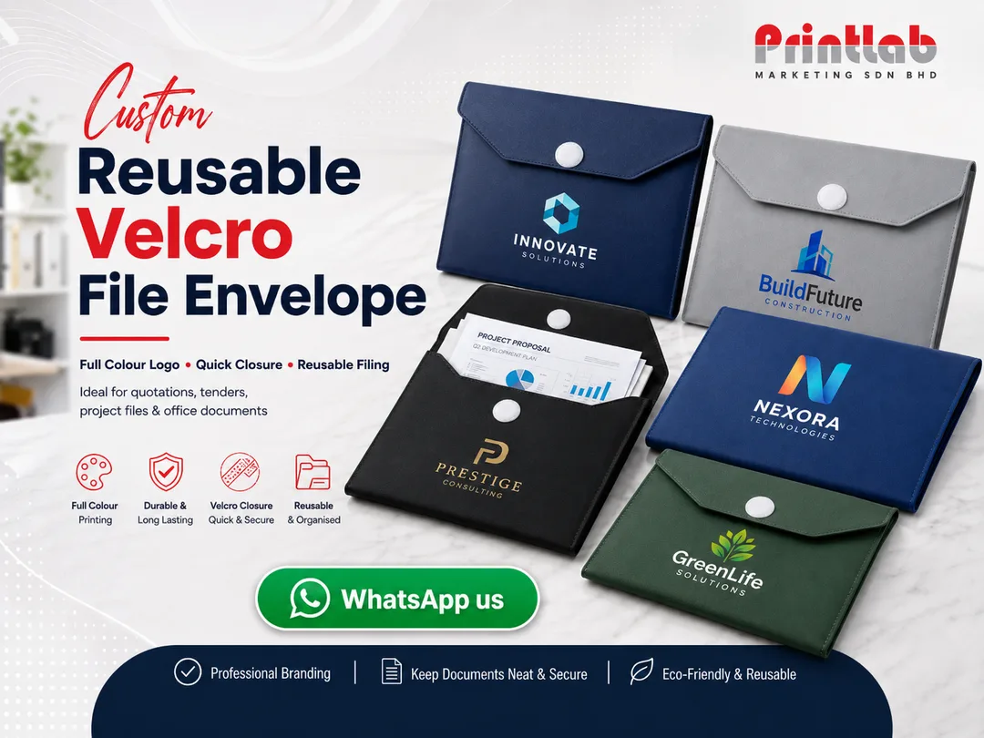 Custom reusable string rope tie office file envelopes with company logo printed by Printlab Kuala Lumpur