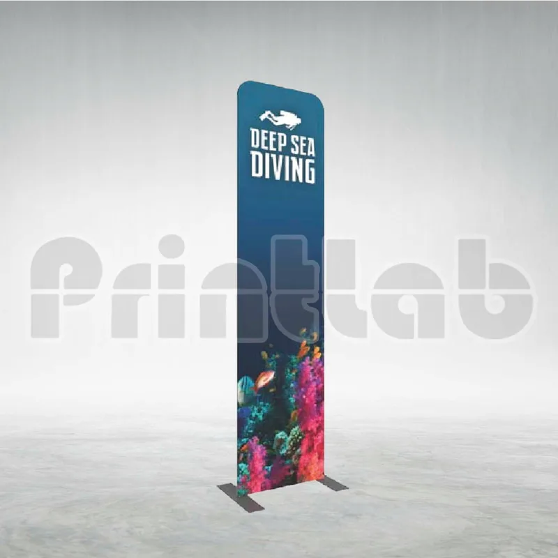 Double-sided fabric banner stand with stable steel base for retail promotion and event signage
