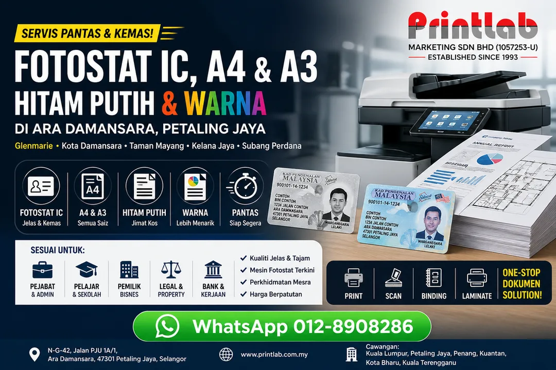 Fotostat IC, A4 & A3 di Ara Damansara – Hitam Putih & Warna