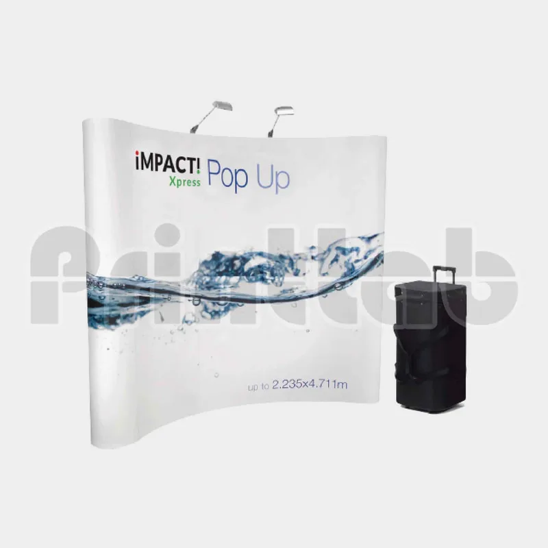 Custom pop-up display stand with high-resolution printed backdrop at an exhibition booth in Malaysia