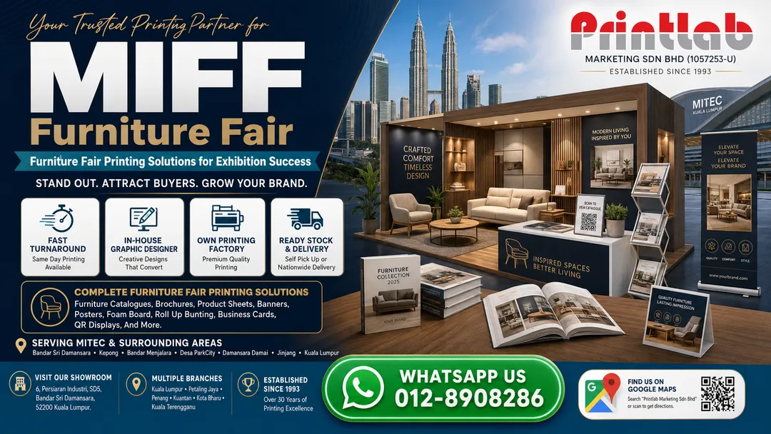 MIFF furniture fair exhibition printing Kuala Lumpur by Printlab near MITEC for furniture catalogues banners brochures and booth displays