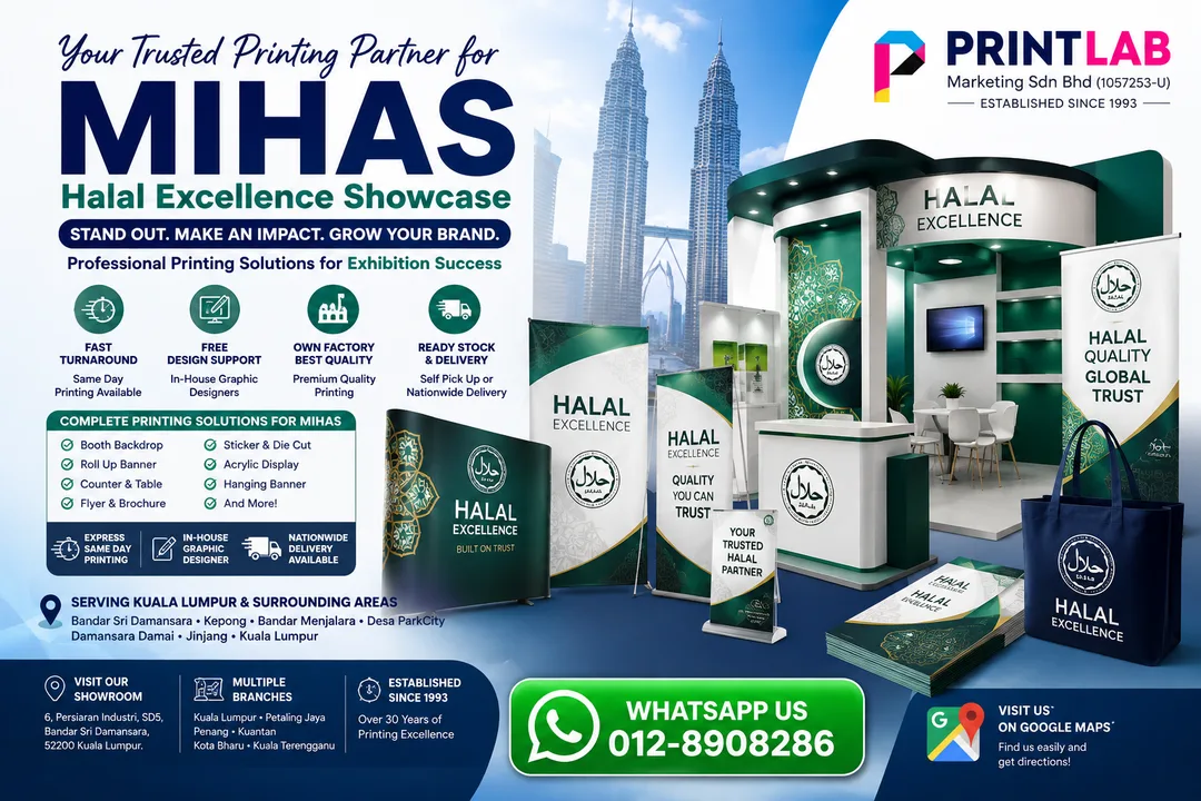 MIHAS halal exhibition printing Kuala Lumpur by Printlab for banners brochures catalogues booth display and business cards