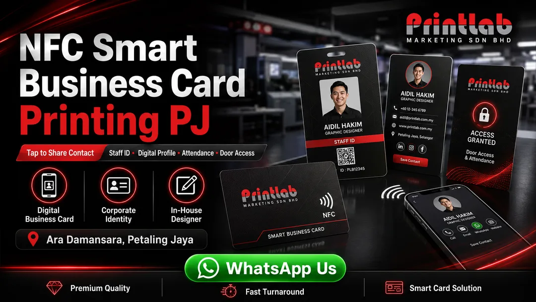 NFC smart business card printing for digital profile staff ID attendance and door access at Printlab Ara Damansara PJ KL