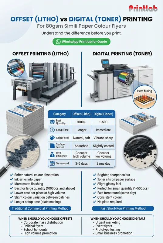 Offset vs Digital Printing Flyer on Simili 80gsm Comparison Poster