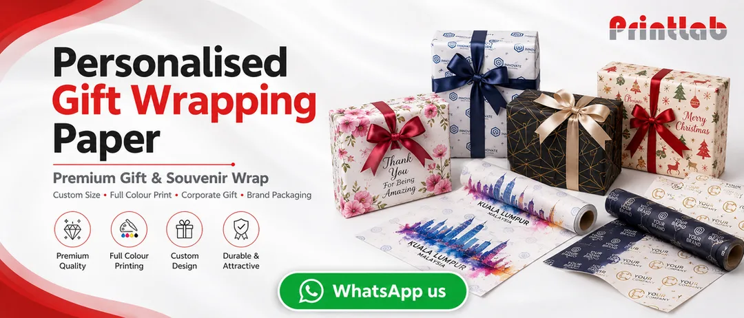 Personalised gift wrapping paper printing for premium gift and souvenir by Printlab Marketing Sdn Bhd Malaysia
