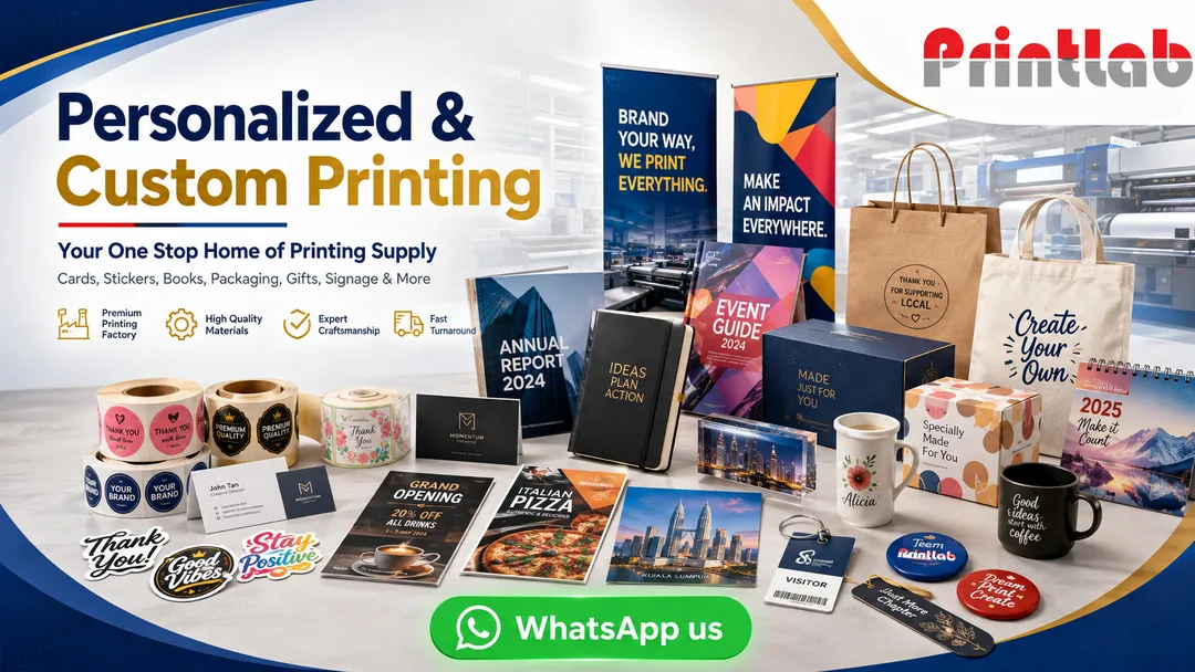 Personalized and custom printing products produced by Printlab printing factory in Kuala Lumpur