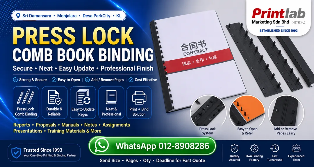 Press Lock Comb Book Binding service in Sri Damansara Kuala Lumpur by Printlab
