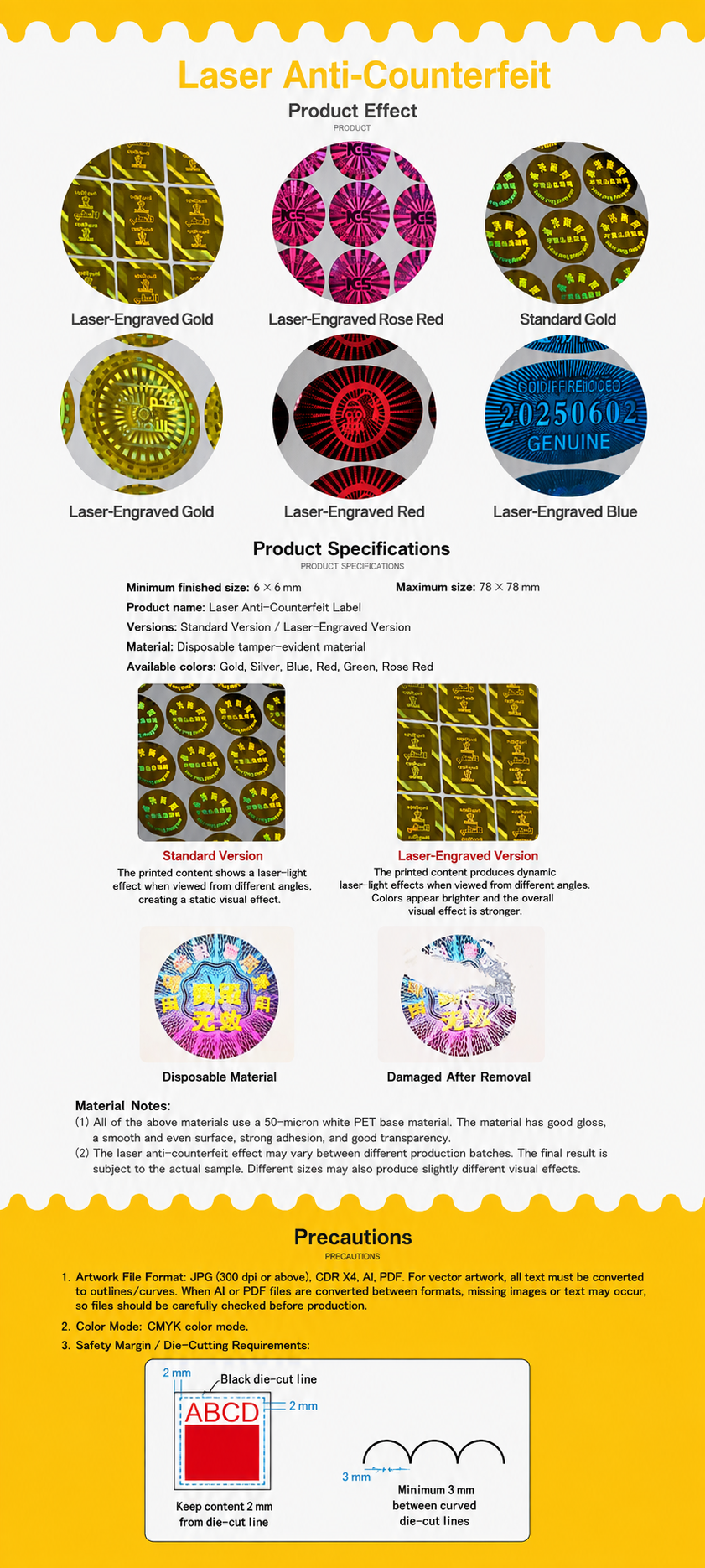 Premium hologram security stickers with VOID tamper seal serial number and QR code printing in KL PJ