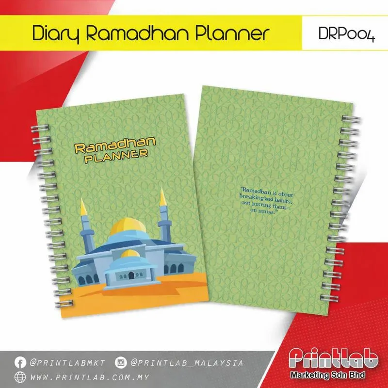 Diary Ramadhan Planner custom printing Malaysia by Printlab, spiral notebook design for corporate, school and office use