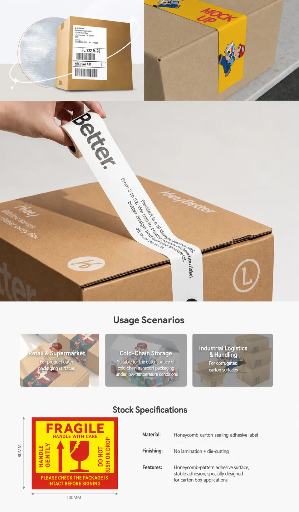 Branded BOPP carton sealing tape for shipping logistics storage and selected frozen food packaging printed in KL