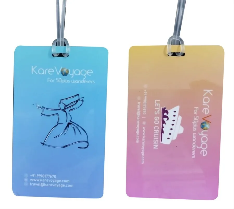 These durable pvc plastic luggage tags make travel easier and more organized. Each tag includes an insert card for contact details and a clear PVC strap to secure it to your luggage.