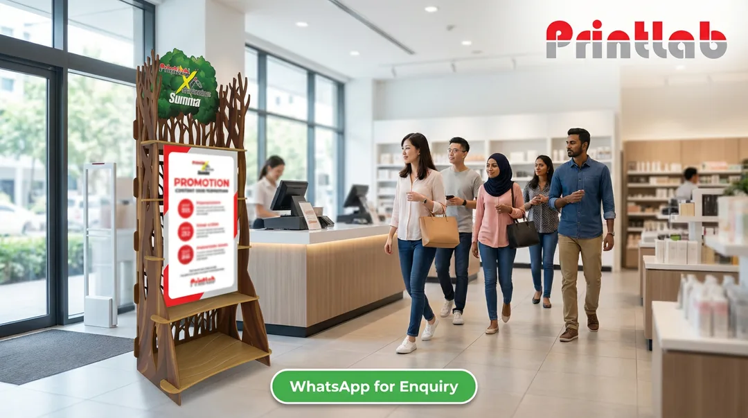 custom wooden design floor standees in Malaysia with high-quality digital printing