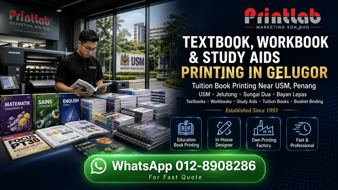 Textbook workbook study aids and tuition book printing at Printlab Gelugor Penang near USM