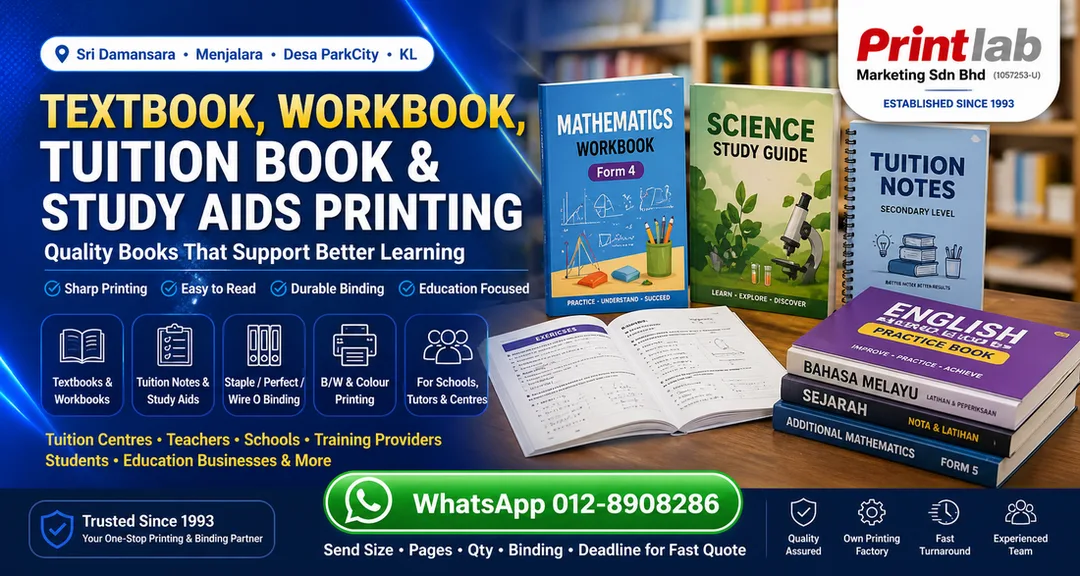 Textbook workbook tuition book and study aids printing in Sri Damansara Kuala Lumpur by Printlab