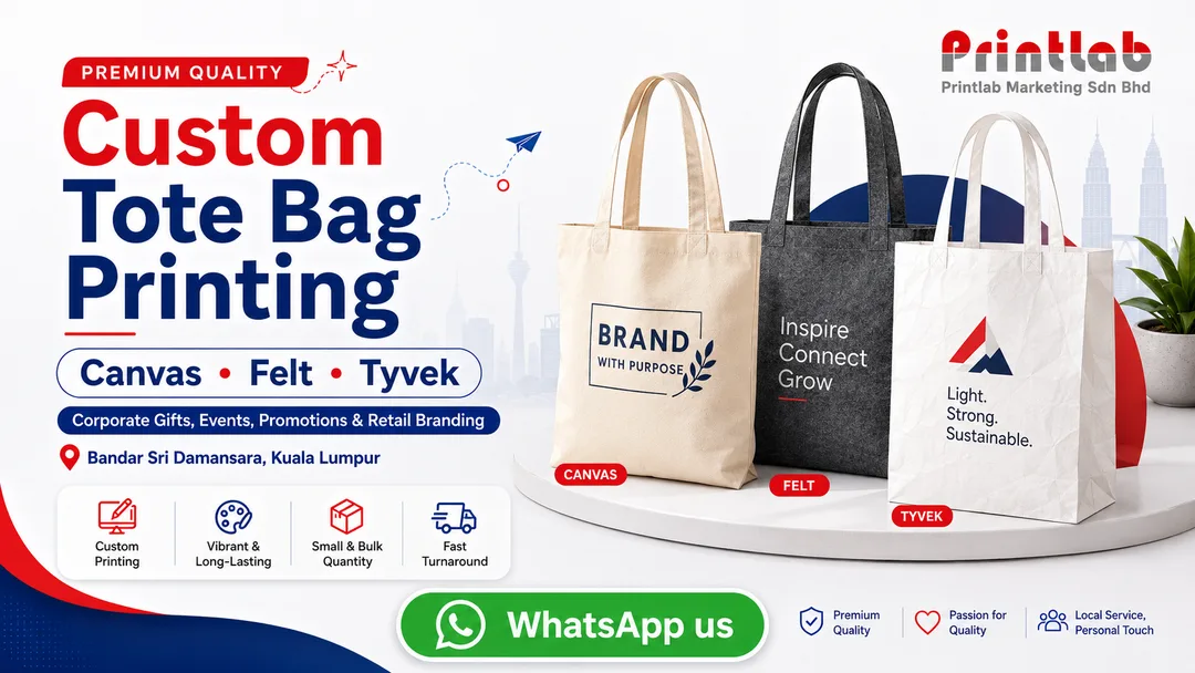 Canvas felt and Tyvek tote bag printing at Printlab Bandar Sri Damansara Kuala Lumpur