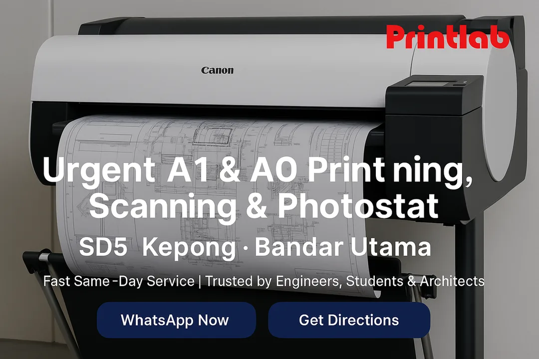 Urgent A1 & A0 Printing, Scanning Photostat in SD5, Kepong, and Bandar Utama